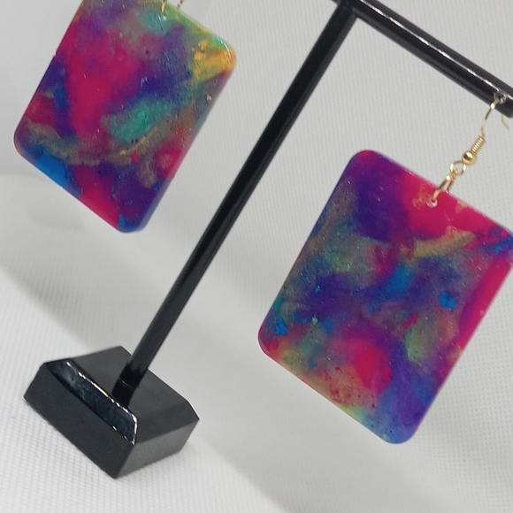 Colorful Abstract Rectangle Earrings - Picture 6 of 6